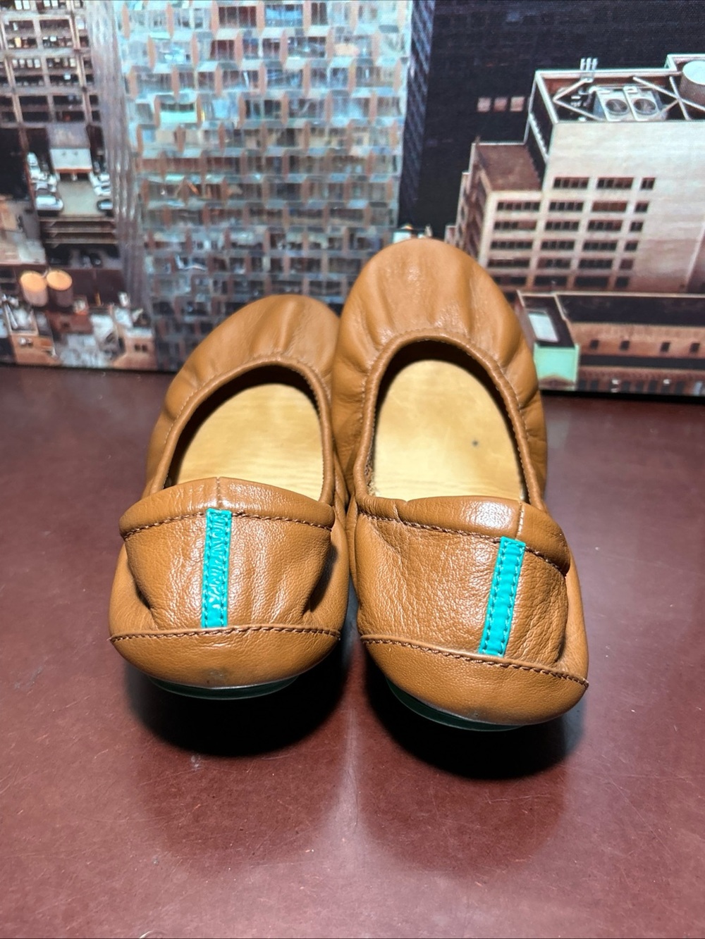 Tieks Brown Leather Ballet Flats with Teal Stitching - Picture 7 of 7